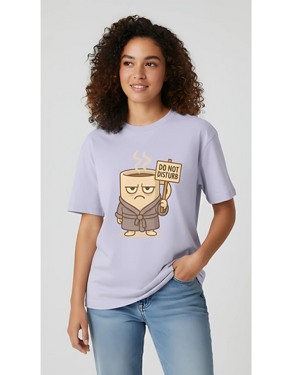Unisex Oversized Classic T-Shirt – Grumpy Coffee Mug "Do Not Disturb" Print | 240 GSM 100% Cotton | Lazy Mood Graphic Tee