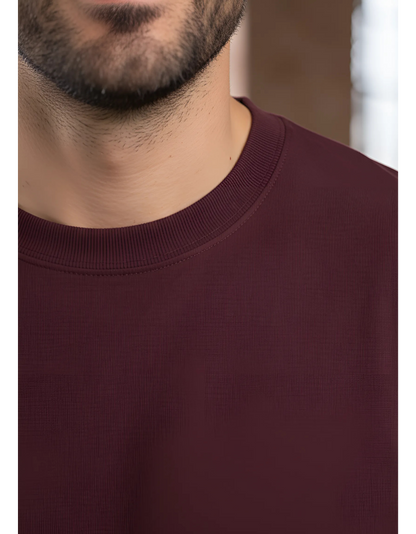 Men's Full Sleeve Plain Maroon T-Shirt | 100% Super Combed Cotton | Bio Washed & Pre-Shrunk
