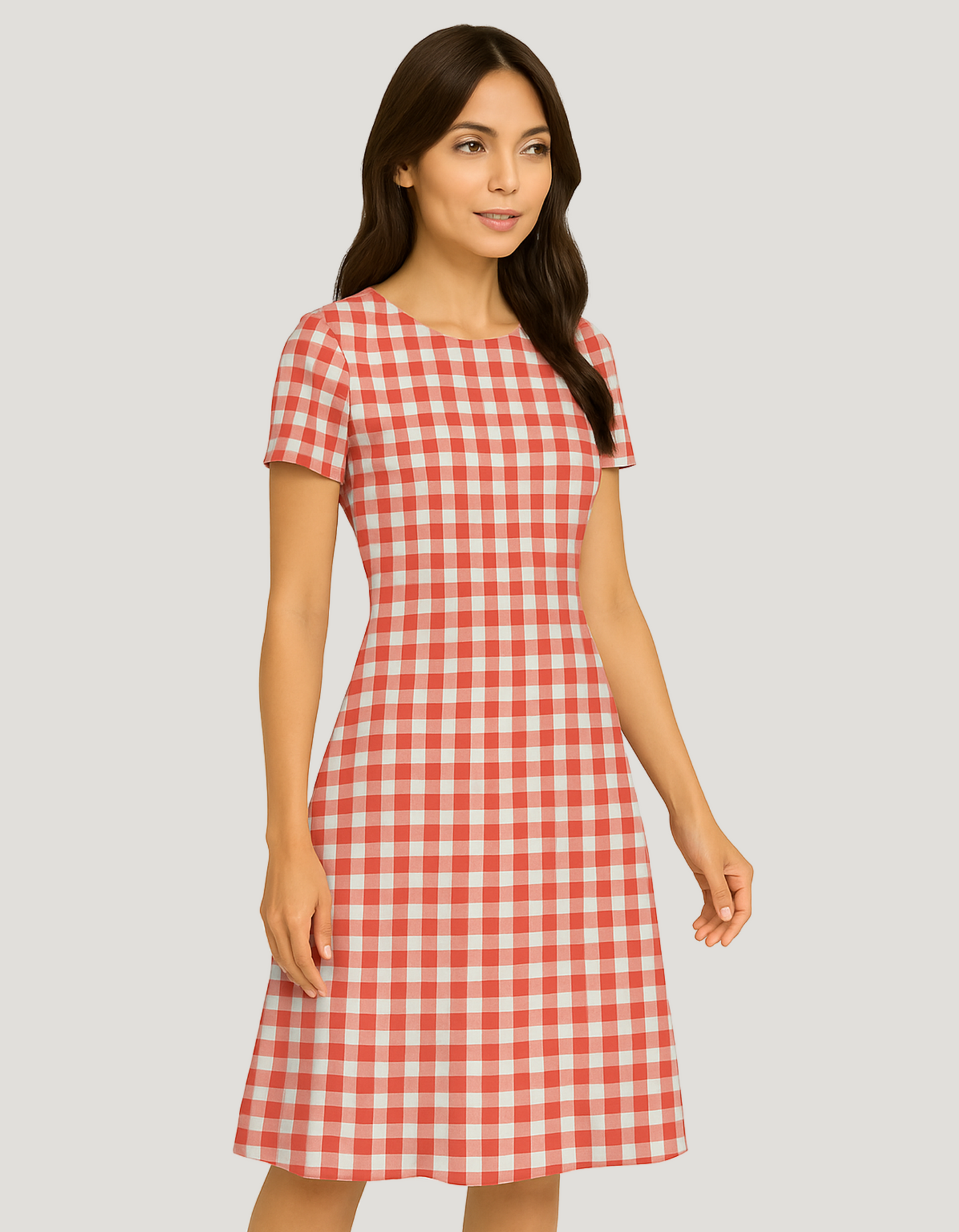 Women’s Red & White Gingham All-Over Print A-Line Dress – 220 GSM Poly Spandex, Fit & Flare