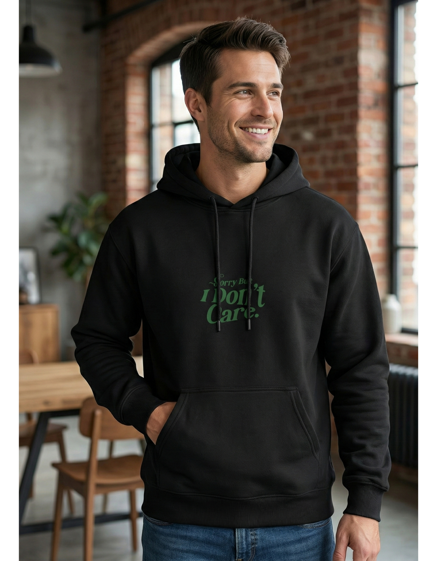 "Sorry But I Don't Care" Printed Unisex Hoodie | Premium 300 GSM Cotton Blend Pullover Sweatshirt