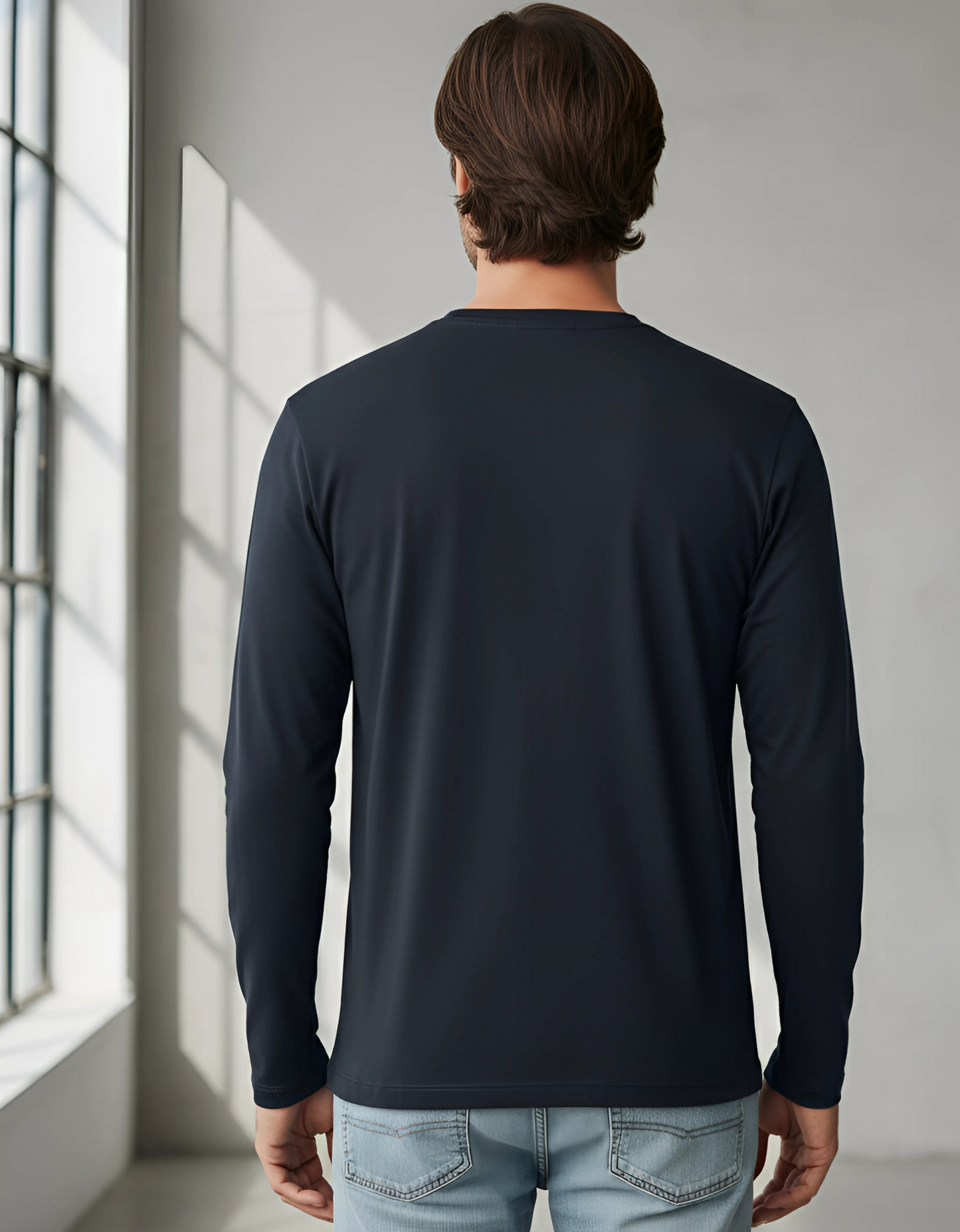 Men’s Long Sleeve Plain Navy T-Shirt | 100% Cotton | Regular Fit