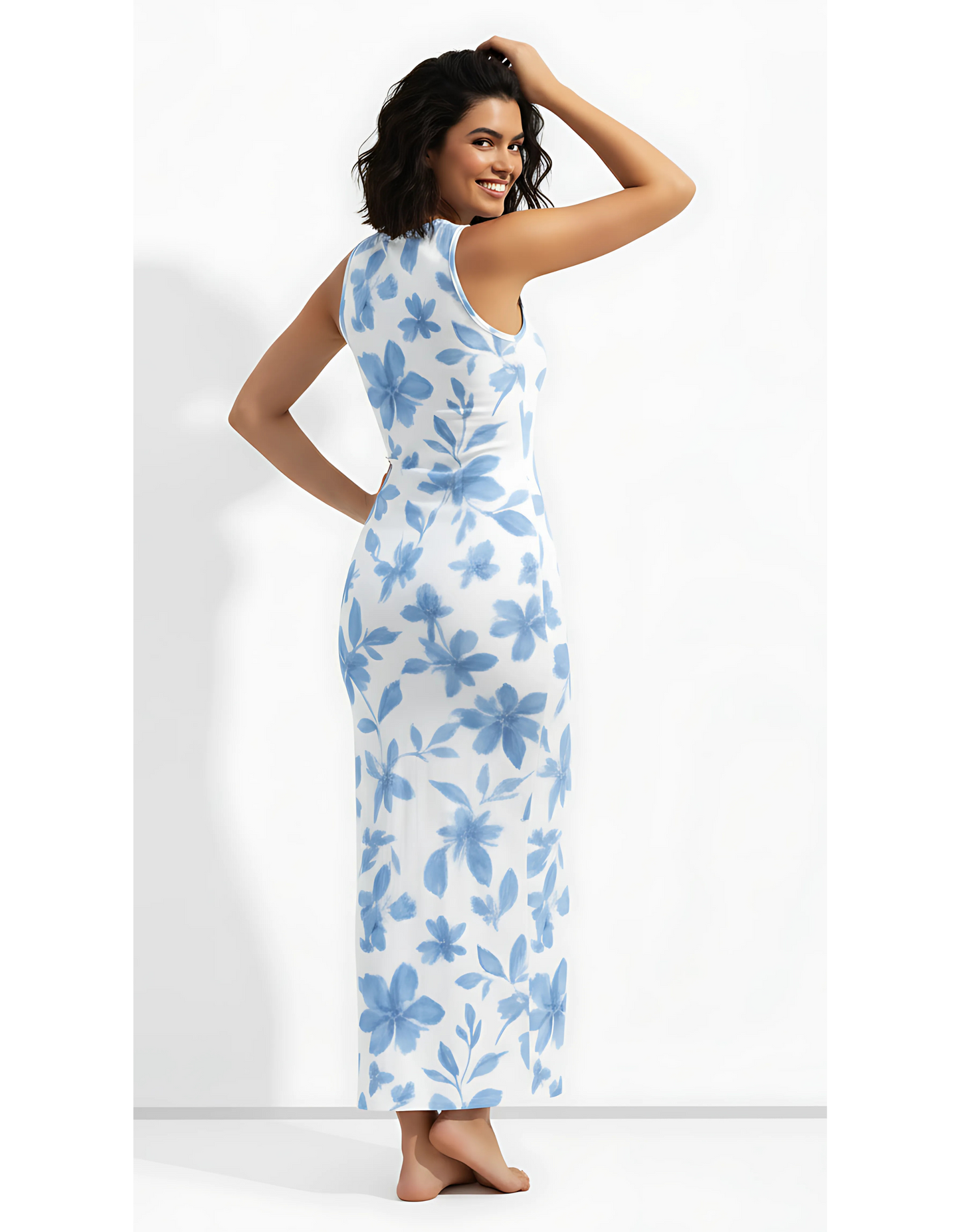 Women’s Floral AOP Bodycon Dress – Sleeveless Maxi with Side Slit | 220 GSM Poly Spandex, Skin Fit, Breathable & Stretchable