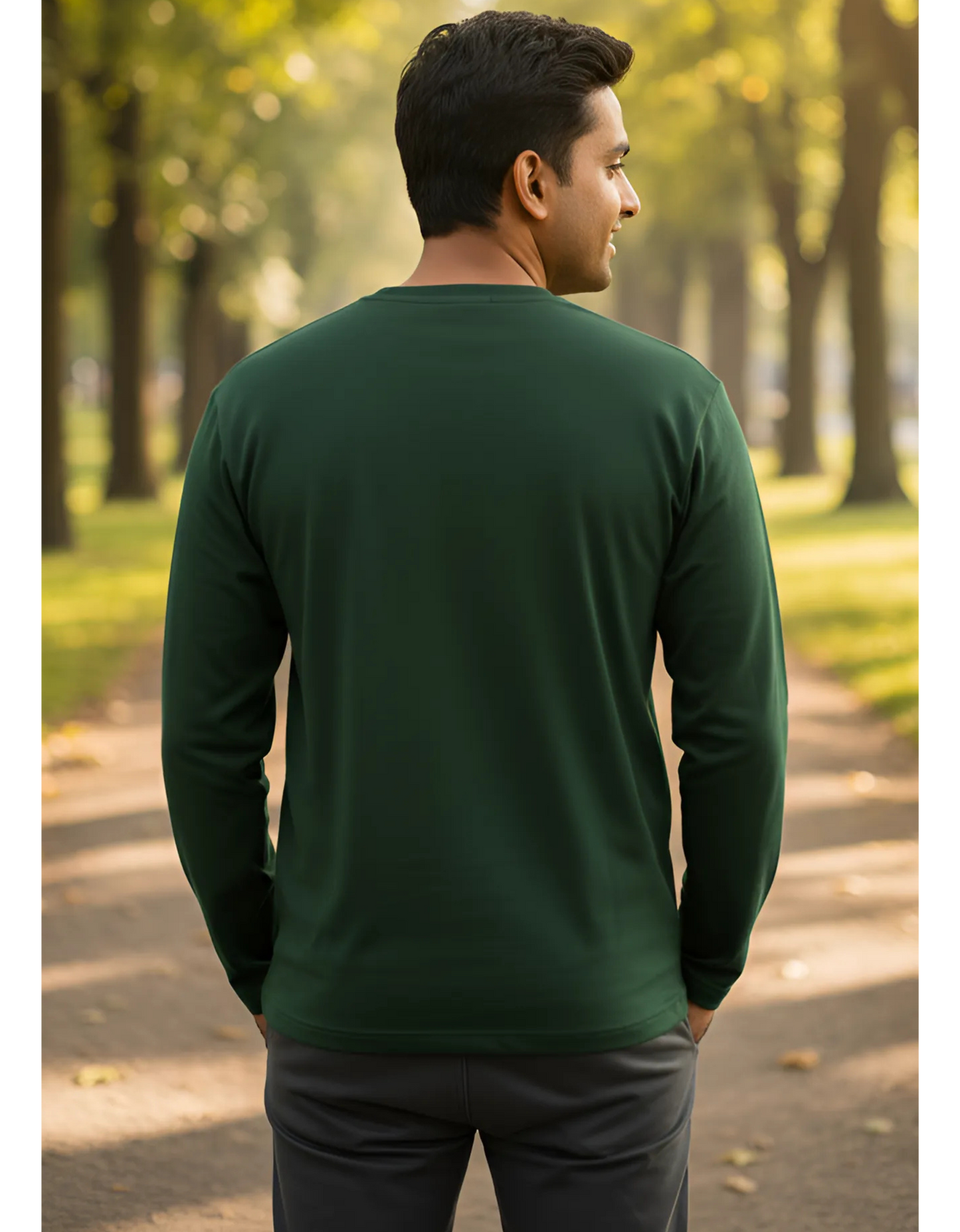 Men's Full Sleeve Bottle Green T-Shirt | 100% Super Combed Cotton | Pre-Shrunk & Bio Washed