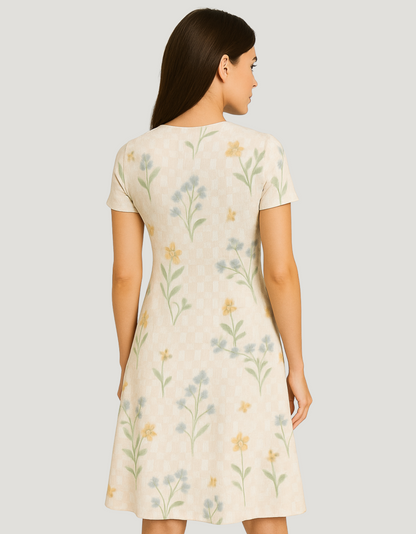 Women’s Floral All-Over Print A-Line Dress – 220 GSM Poly Spandex, Fit & Flare, Breathable & Wrinkle-Free