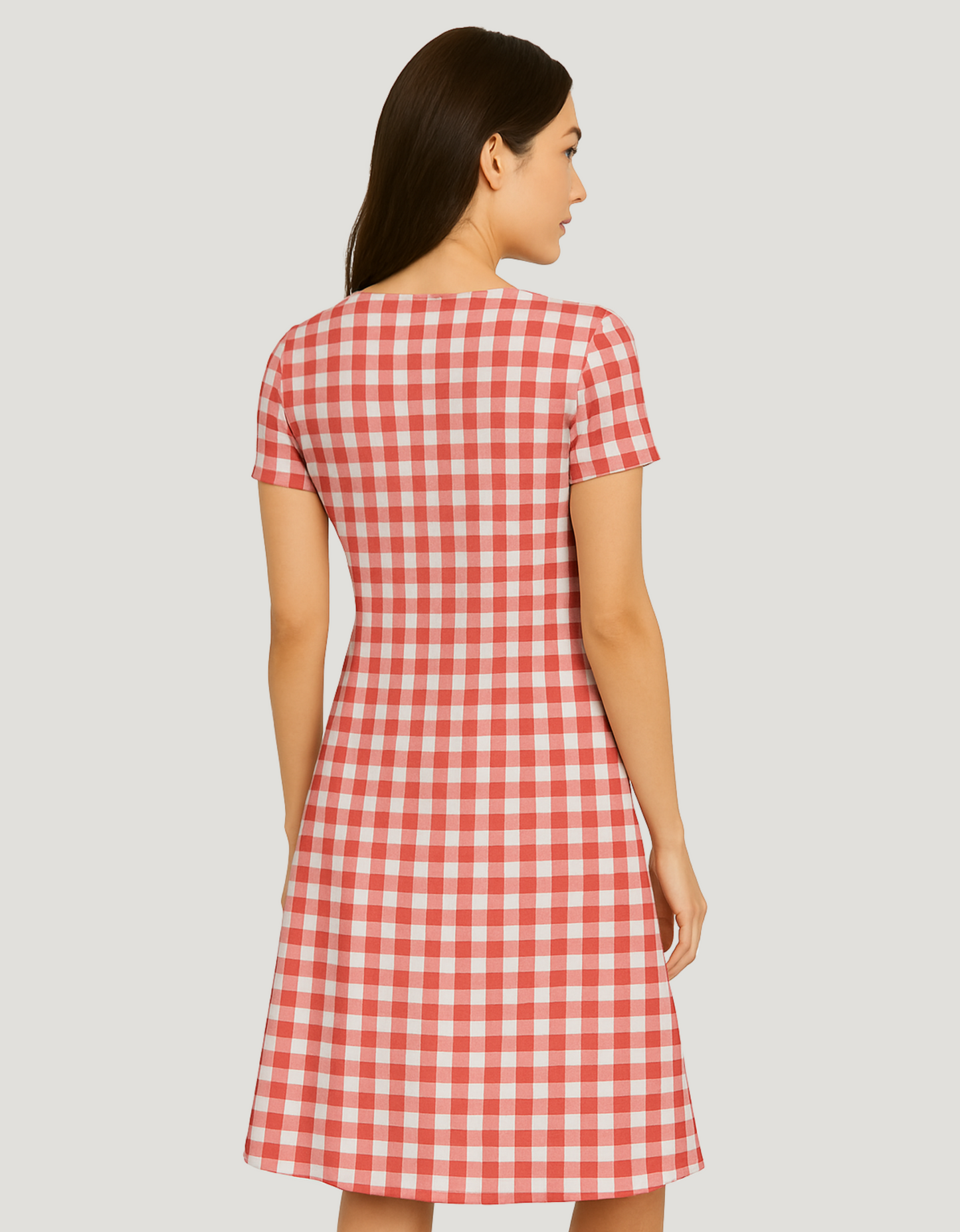 Women’s Red & White Gingham All-Over Print A-Line Dress – 220 GSM Poly Spandex, Fit & Flare