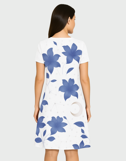 Women's Floral Moon Print A-Line Dress – 220 GSM Poly Spandex, Fit & Flare, Fade-Resistant, Wrinkle-Free
