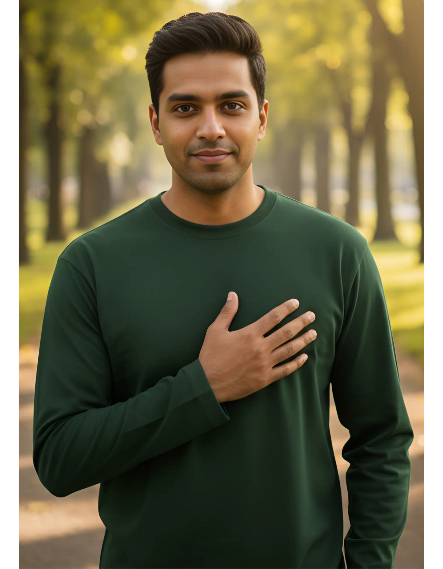 Men's Full Sleeve Bottle Green T-Shirt | 100% Super Combed Cotton | Pre-Shrunk & Bio Washed