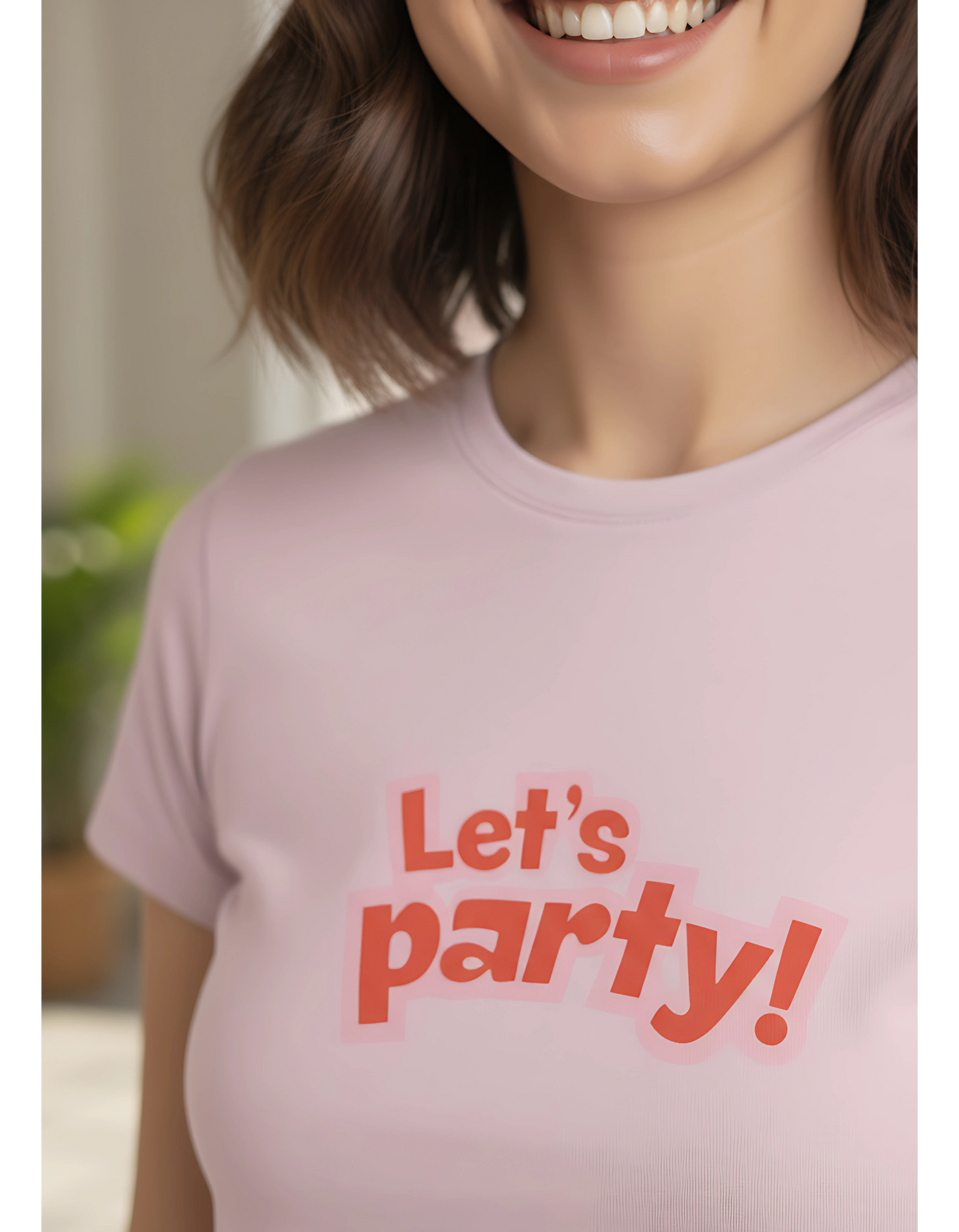 Women's "Let's Party" Baby Crop Tee | Light Pink Cotton Spandex T-Shirt | Stretchable & Breathable