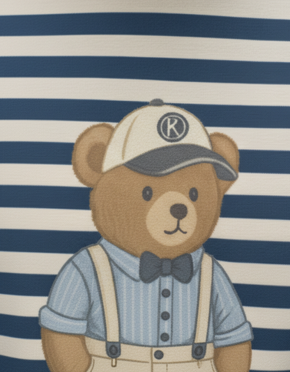 Dapper Teddy Bear Striped Unisex Sweatshirt | 240 GSM Premium Poly Fleece AOP Sweatshirt