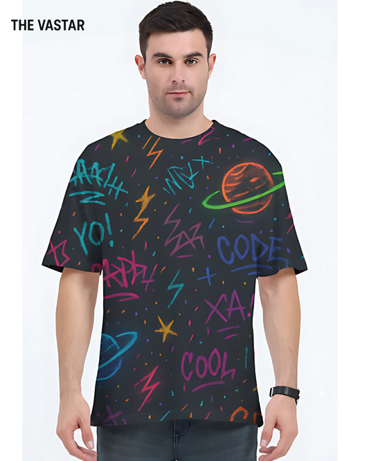 Graffiti Galaxy All Over Print Unisex Oversized T-Shirt – 240 GSM | Micro Polyester Fade-Proof Graphic Tee