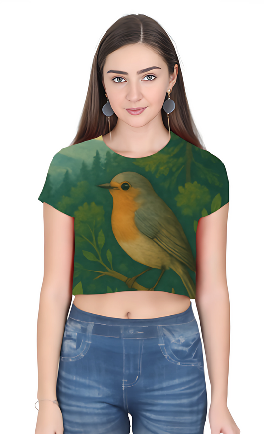 Women's All-Over Printed Crop Top – Nature-Inspired Design | 100% Spun Polyester | Fade-Proof | Regular Fit