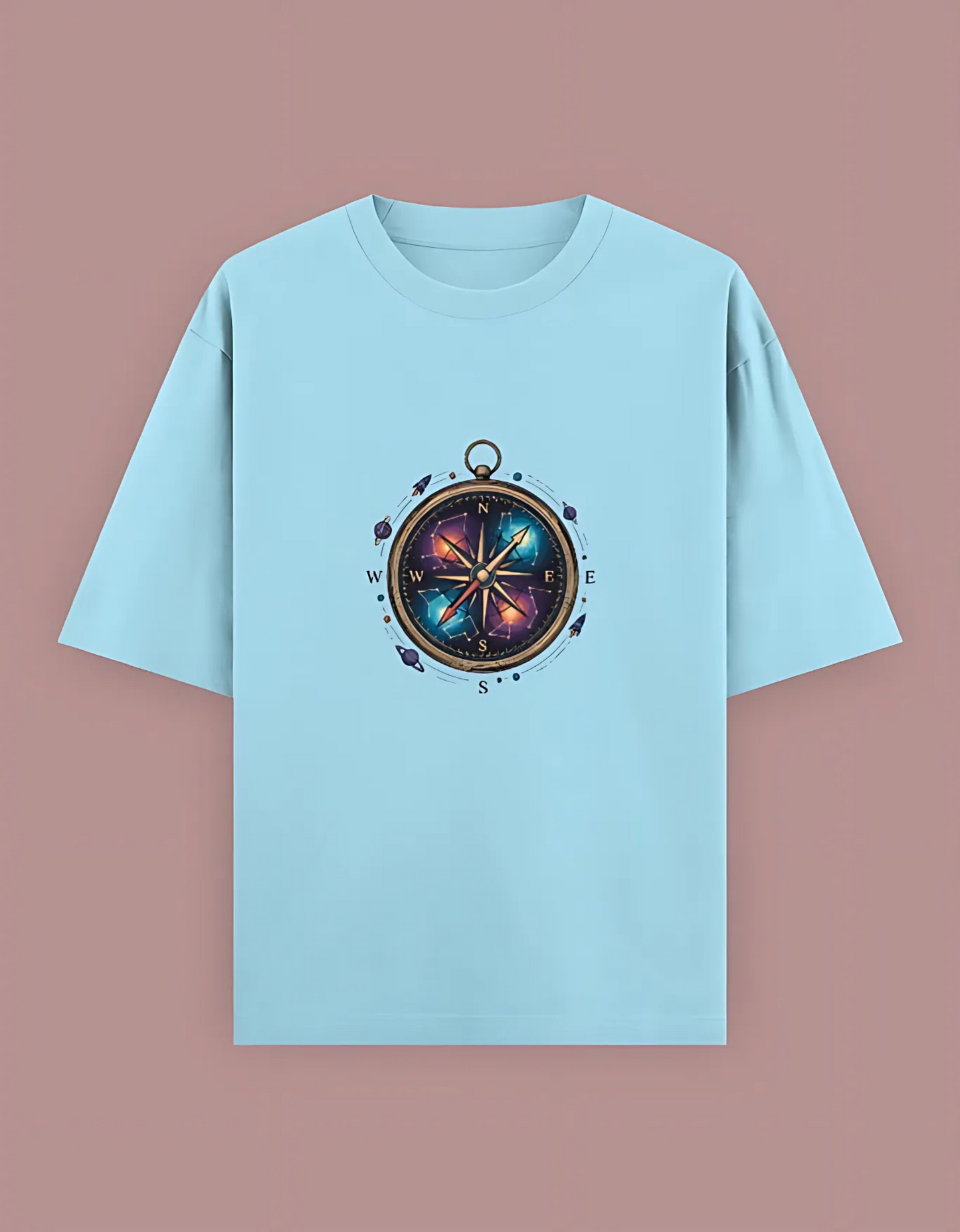 Unisex Oversized T-Shirt with Cosmic Compass Print | 240 GSM Heavy Cotton | Space Explorer Graphic Tee