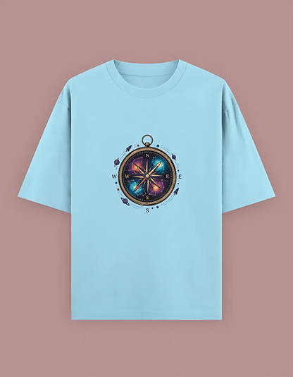 Unisex Oversized T-Shirt with Cosmic Compass Print | 240 GSM Heavy Cotton | Space Explorer Graphic Tee