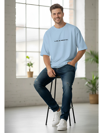 Unisex "Life is Mental" Terry Oversized T-Shirt - Drop Shoulder Tee