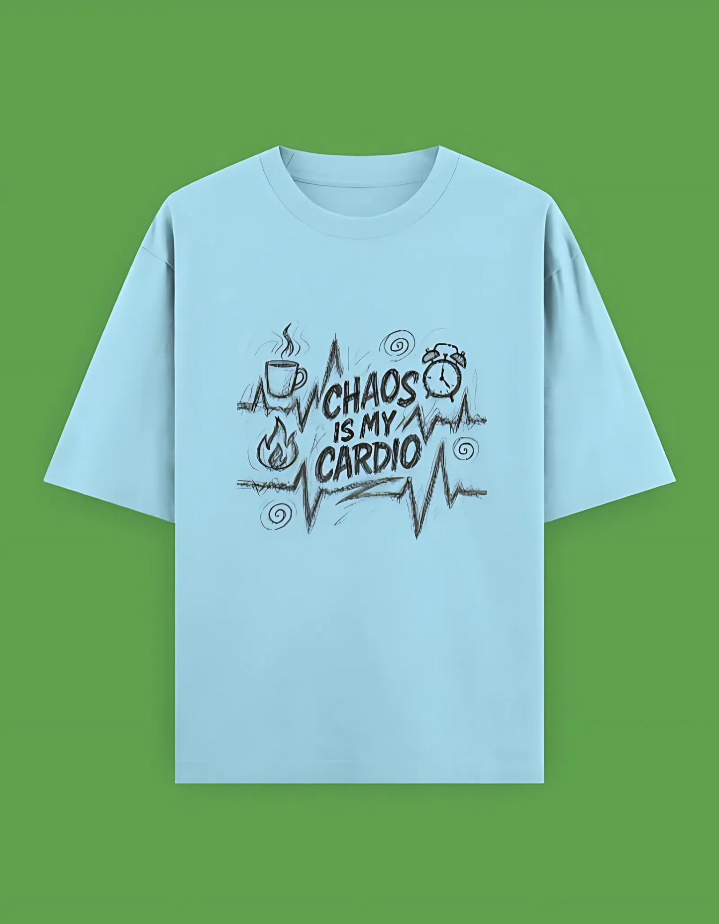 Unisex Oversized Terry T-Shirt – Chaos Is My Cardio Graphic | 280 GSM Cotton Blend | Drop Shoulder Fit