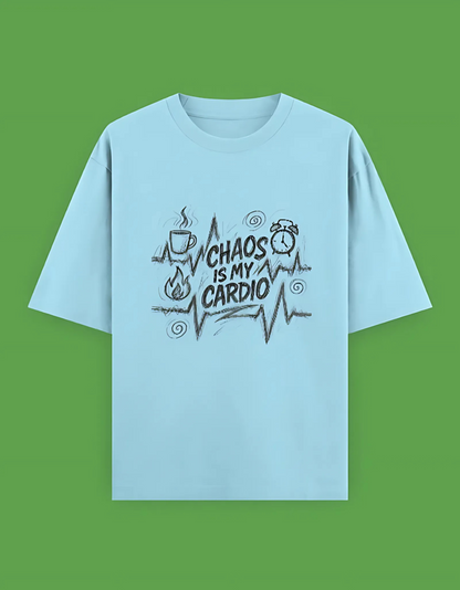 Unisex Oversized Terry T-Shirt – Chaos Is My Cardio Graphic | 280 GSM Cotton Blend | Drop Shoulder Fit