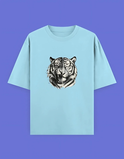 Unisex Oversized T-Shirt | 240 GSM 100% Cotton | Split Tiger Face Graphic | Bio-Washed & Pre-Shrunk