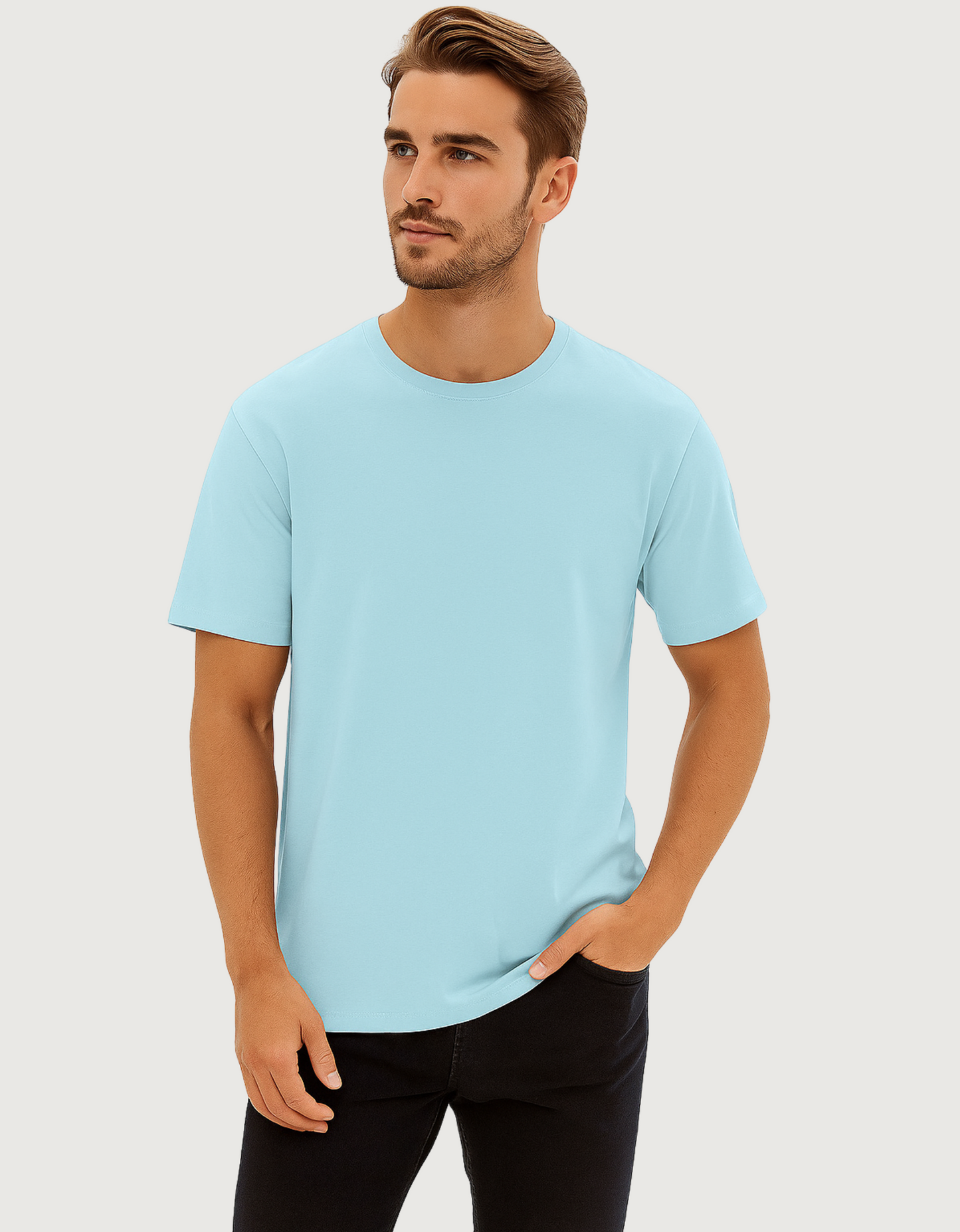 Men’s Classic Crew Neck Plain T-Shirt – 100% Cotton, Regular Fit, Premium Bio-Wash