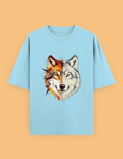 Unisex Oversized T-Shirt with Split Wolf Graphic | 240 GSM 100% Cotton | Artistic Wild Aesthetic Tee