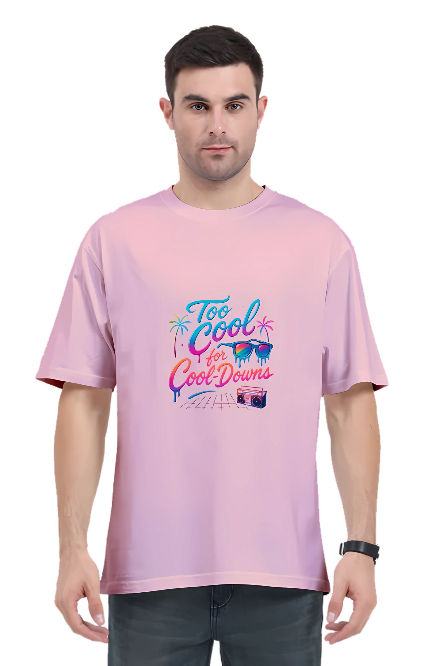 Men’s Oversized T-Shirt – 240 GSM Cotton | “Too Cool for Cool-Downs” Neon Graphic | Unisex Fit | Bio-Washed & Pre-Shrunk