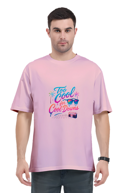 Men’s Oversized T-Shirt – 240 GSM Cotton | “Too Cool for Cool-Downs” Neon Graphic | Unisex Fit | Bio-Washed & Pre-Shrunk