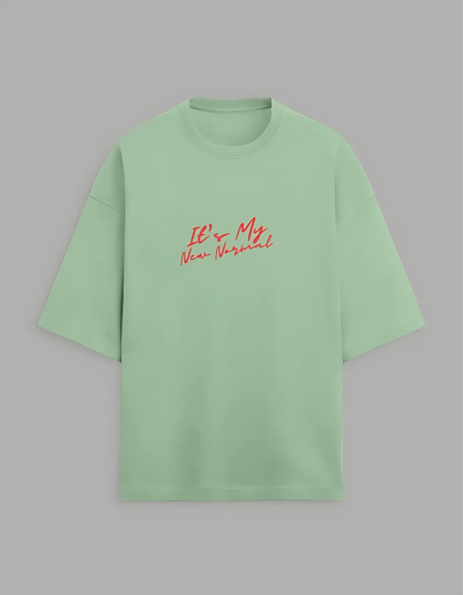 Unisex Terry Oversized T-Shirt – “It’s My New Normal” Slogan Print | 260 GSM | Cotton-Poly Blend | Drop Shoulder | Streetwear Fit