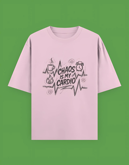 Unisex Oversized Terry T-Shirt – Chaos Is My Cardio Graphic | 280 GSM Cotton Blend | Drop Shoulder Fit