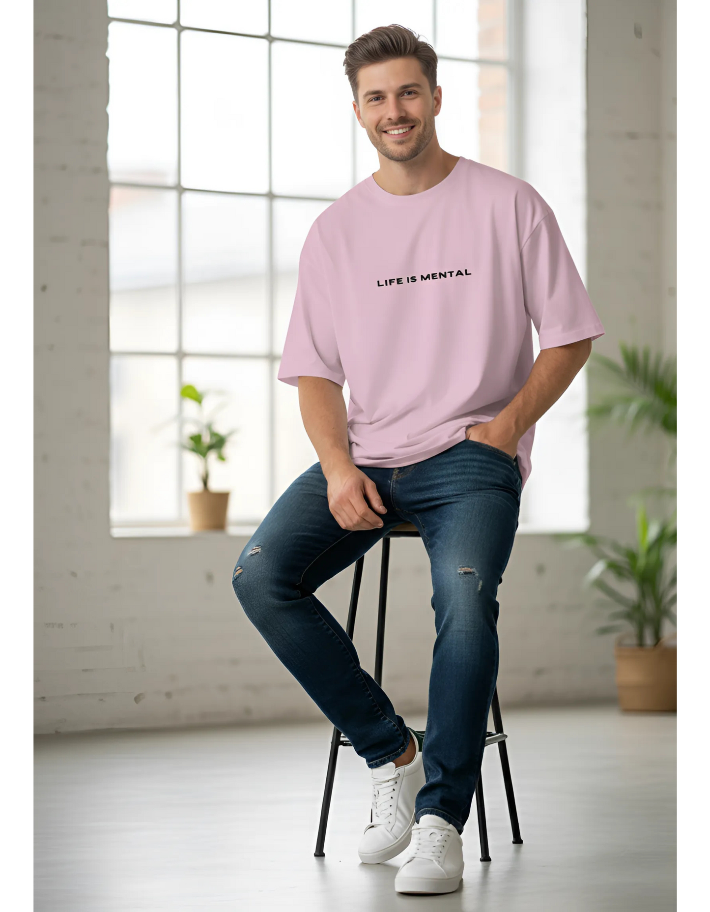 Unisex "Life is Mental" Terry Oversized T-Shirt - Drop Shoulder Tee