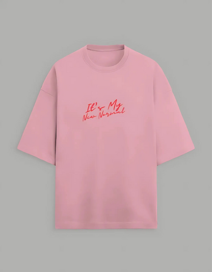 Unisex Terry Oversized T-Shirt – “It’s My New Normal” Slogan Print | 260 GSM | Cotton-Poly Blend | Drop Shoulder | Streetwear Fit