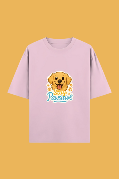 Unisex Oversized T-Shirt | 100% Cotton | “Stay Pawsitive” Golden Retriever Print | 240 GSM | Bio-Washed & Pre-Shrunk