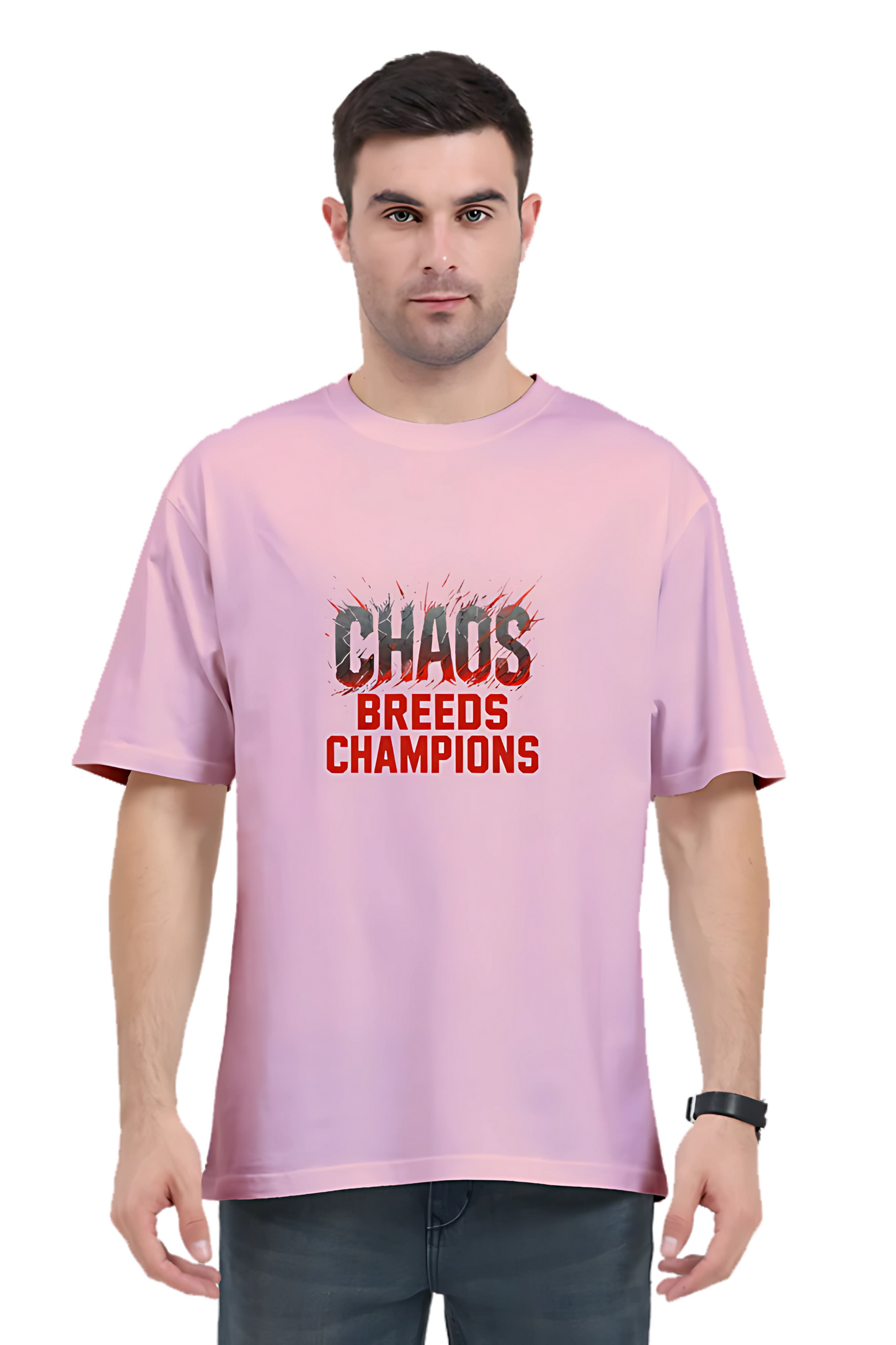 Men’s Oversized Cotton T-Shirt | “Chaos Breeds Champions” Motivational Print | 180 GSM | Gym Streetwear | Unisex Regular Fit