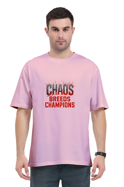 Men’s Oversized Cotton T-Shirt | “Chaos Breeds Champions” Motivational Print | 180 GSM | Gym Streetwear | Unisex Regular Fit
