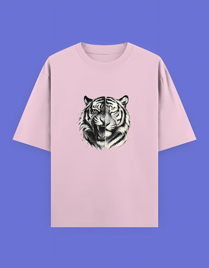 Unisex Oversized T-Shirt | 240 GSM 100% Cotton | Split Tiger Face Graphic | Bio-Washed & Pre-Shrunk