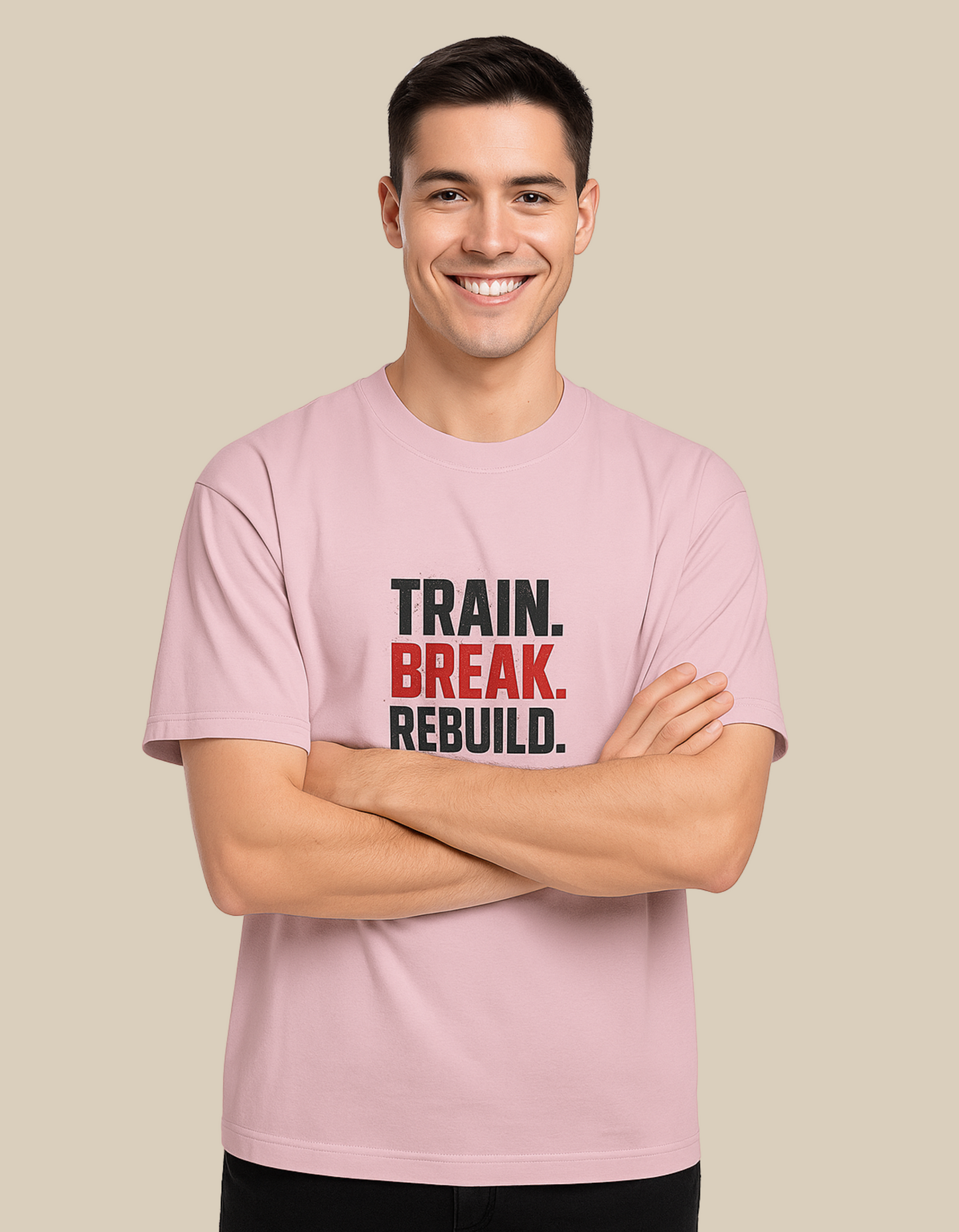 Unisex Oversized Classic T-Shirt – “Train. Break. Rebuild.” | 240 GSM 100% Cotton | Gym & Casual Wear