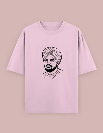 Unisex Oversized Cotton T-Shirt – Sidhu Moosewala Line Art Tribute Print | 240 GSM | 100% Cotton | Punjabi Streetwear