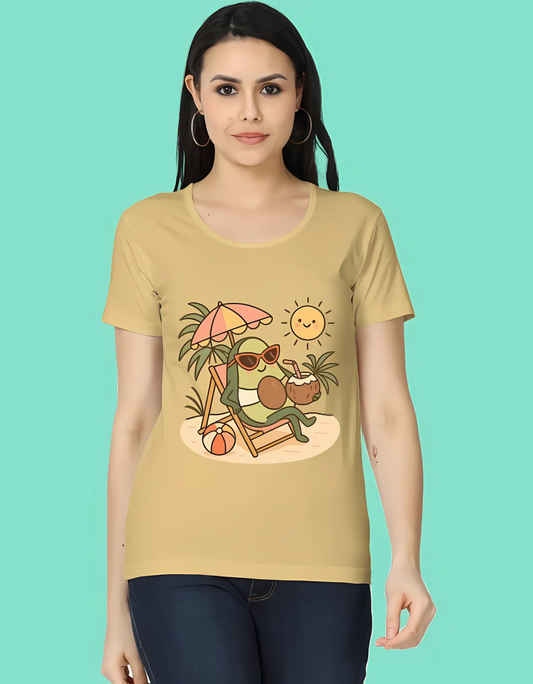 Women’s Classic Fit T-Shirt – Relaxed Avocado Beach Print | 100% Cotton | 180 GSM | Summer Casual Graphic Tee