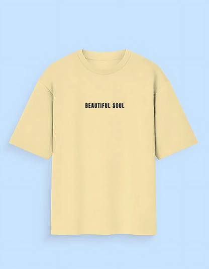 Unisex Oversized Fit 100% Cotton T-Shirt – Beautiful Soul Bold Typography Print | 180 GSM, Pre-Shrunk, Street Style Tee