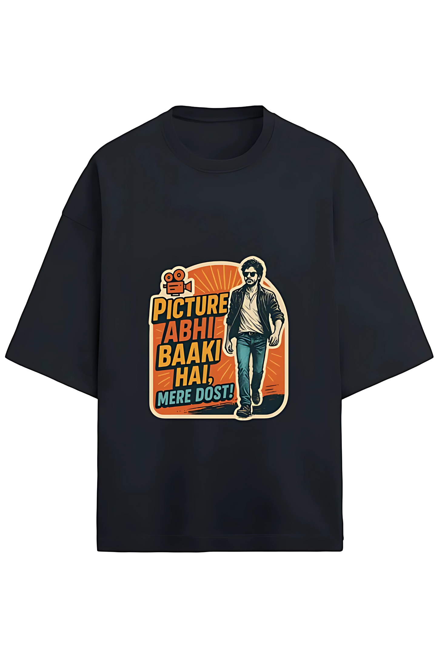 Picture Abhi Baaki Hai Oversized Unisex T-Shirt – 280 GSM Cotton Terry | Drop Shoulder Bollywood Print Tee | Shah Rukh Khan Lovers