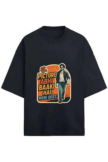 Picture Abhi Baaki Hai Oversized Unisex T-Shirt – 280 GSM Cotton Terry | Drop Shoulder Bollywood Print Tee | Shah Rukh Khan Lovers
