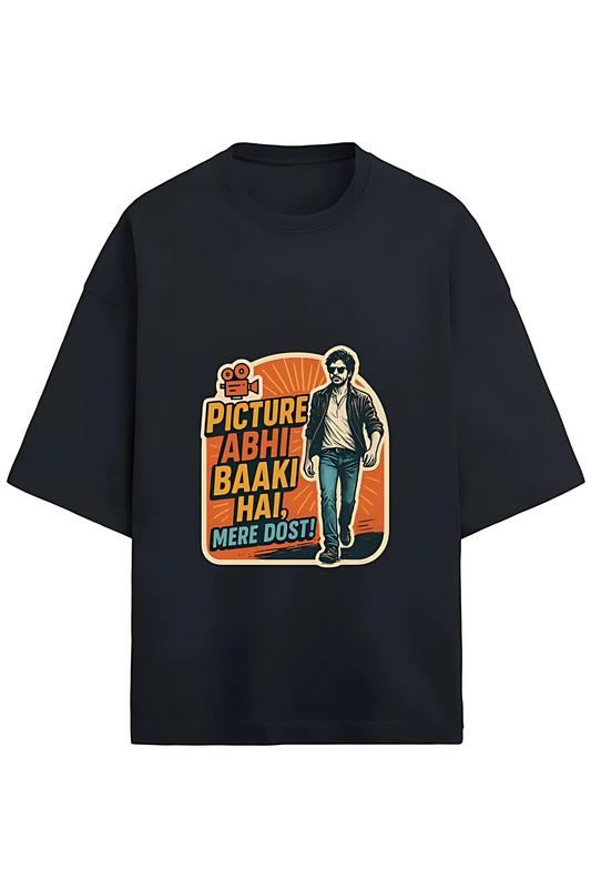 Picture Abhi Baaki Hai Oversized Unisex T-Shirt – 280 GSM Cotton Terry | Drop Shoulder Bollywood Print Tee | Shah Rukh Khan Lovers