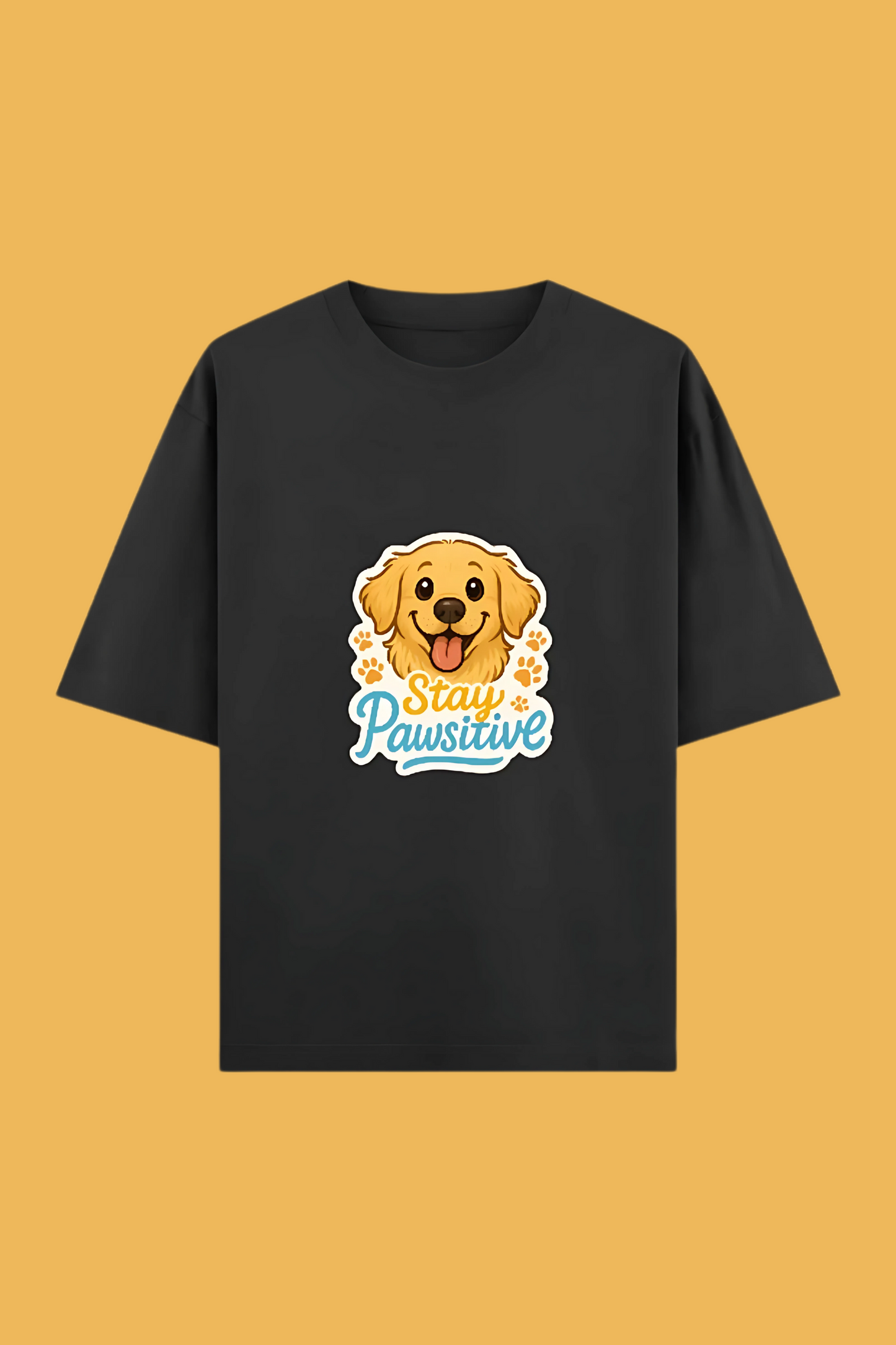 Unisex Oversized T-Shirt | 100% Cotton | “Stay Pawsitive” Golden Retriever Print | 240 GSM | Bio-Washed & Pre-Shrunk