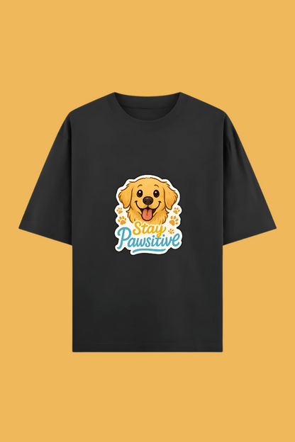 Unisex Oversized T-Shirt | 100% Cotton | “Stay Pawsitive” Golden Retriever Print | 240 GSM | Bio-Washed & Pre-Shrunk