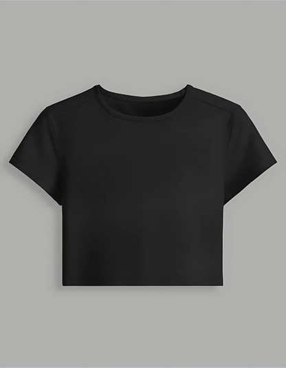 Women’s Plain Baby Tee – Stretchable Gen Z Fit | 240 GSM Cotton-Spandex, Pre-Shrunk, Bio-Washed, Breathable Fabric