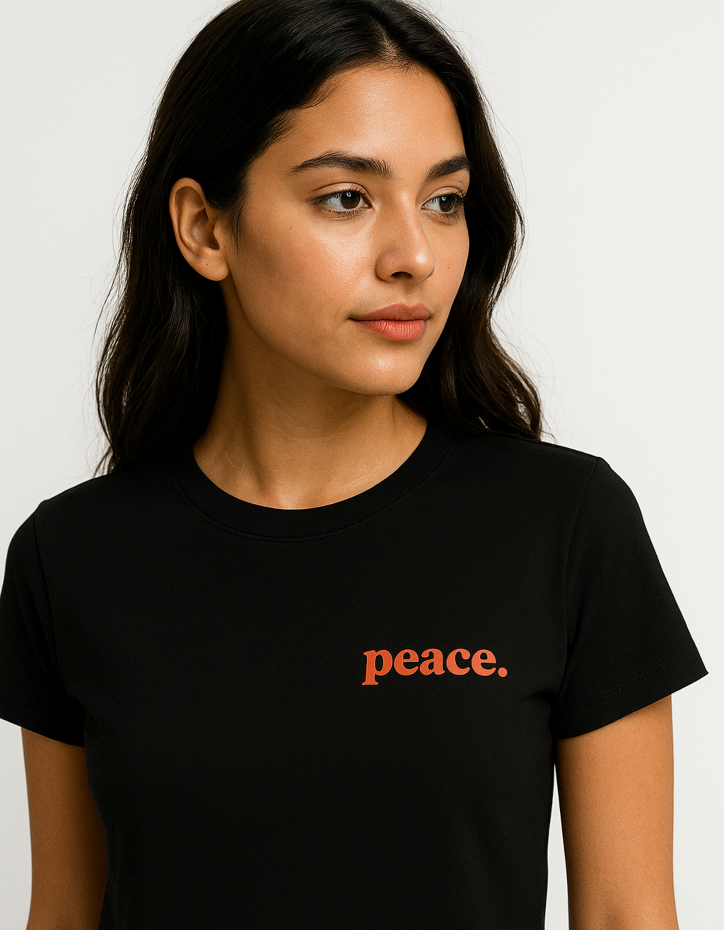 Women’s Black Baby Tee – “Peace.” Printed | 240 GSM Premium Cotton Stretchable Crop Fit
