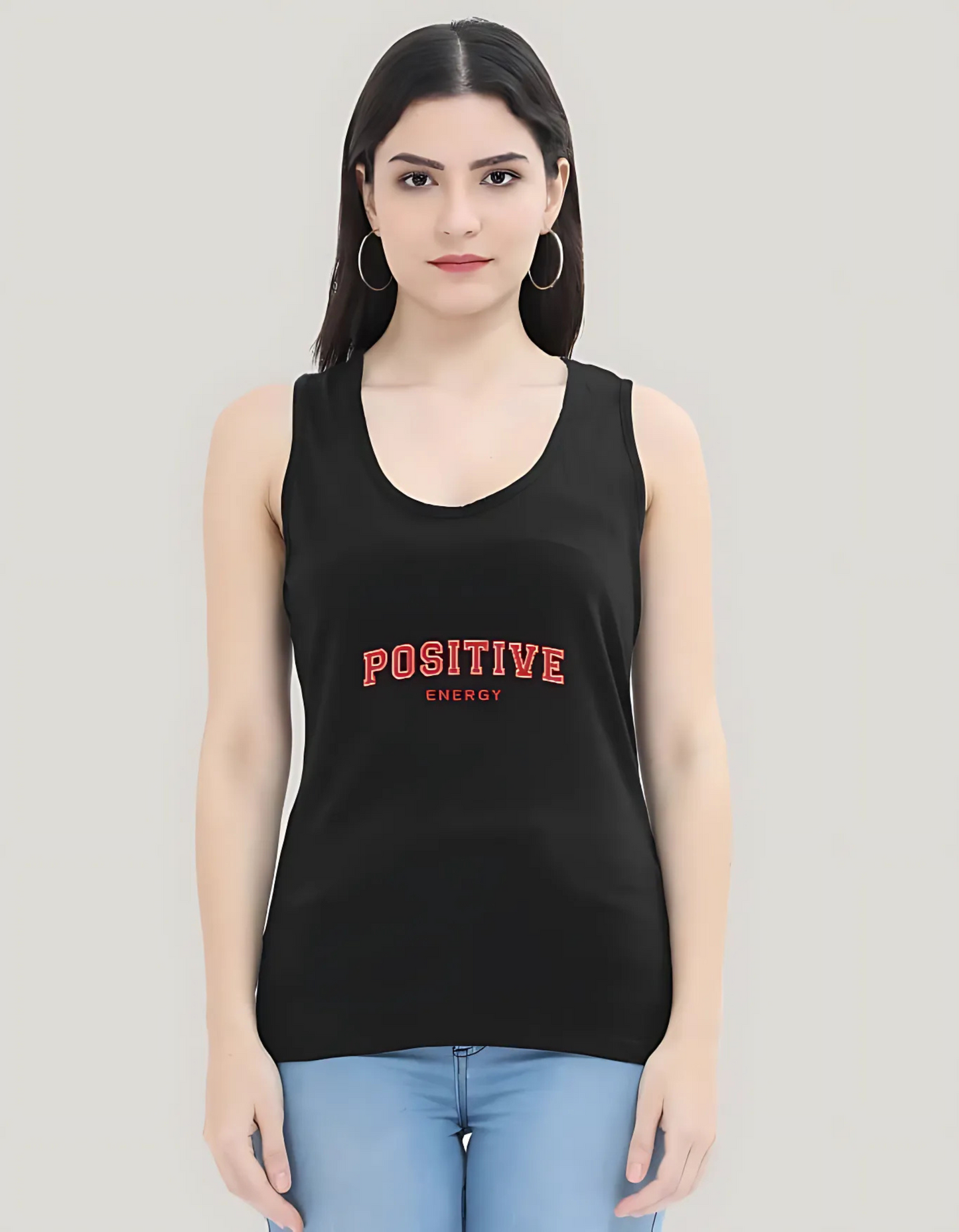 Women’s Cotton Tank Top – “Positive Energy” Slogan Print | 180 GSM | Bio-Washed | Summer Casual Fit