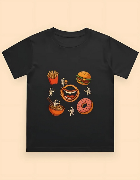Boy’s Crew Neck T-Shirt | 180 GSM 100% Cotton | Galaxy Food Astronaut Print | Regular Fit