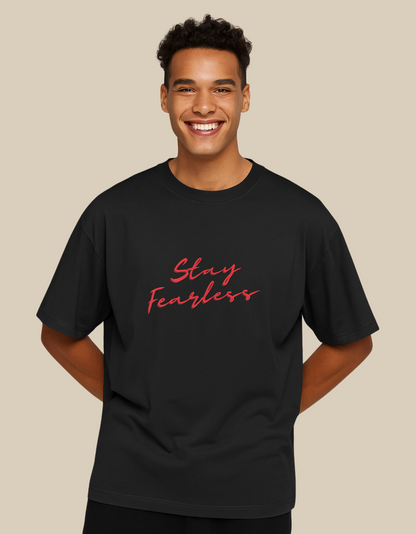 Unisex Oversized Classic T-Shirt – Stay Fearless Print | 240 GSM 100% Cotton, Bio-Washed, Super Combed