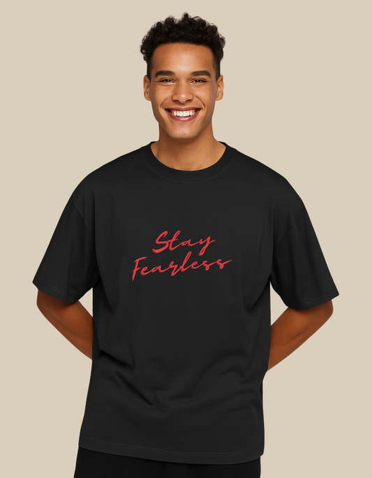 Unisex Oversized Classic T-Shirt – Stay Fearless Print | 240 GSM 100% Cotton, Bio-Washed, Super Combed