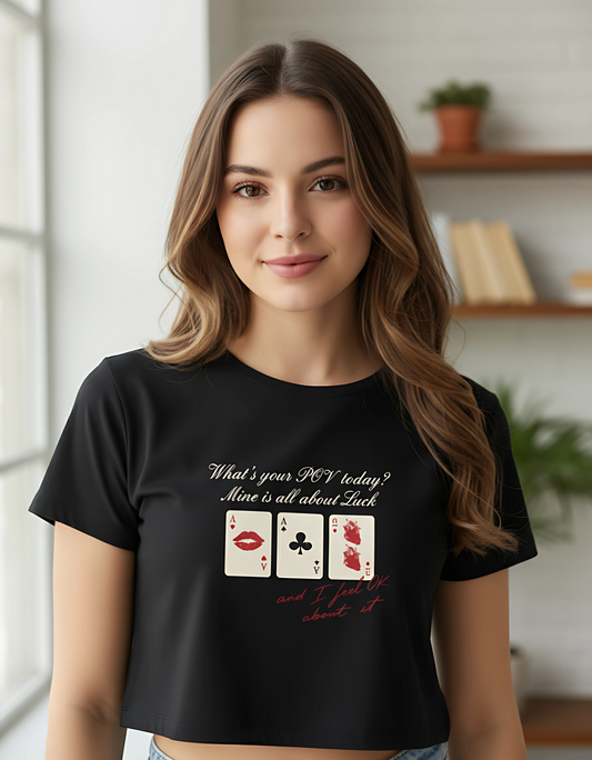 Women’s Black Baby Tee – Graphic Print | Gen Z Trend, Stretchable & Breathable Cotton Spandex