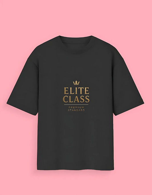 Unisex Oversized T-Shirt – “Elite Class” Premium Gold Text Design | 180 GSM, 100% Cotton, Streetwear Fit